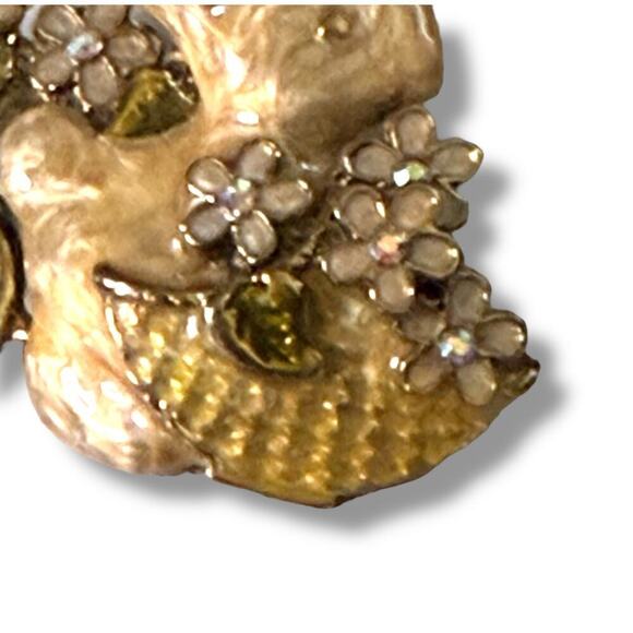 Vintage Bunny and Chick Floral Easter Brooch Gold Tone Enamel Rhinestone Pin - Picture 4 of 7